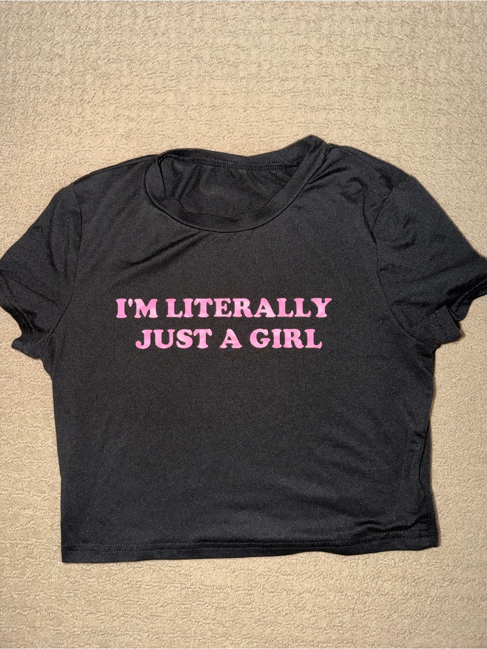 Black Girls' Graphic Crop Tee with Pink Lettering